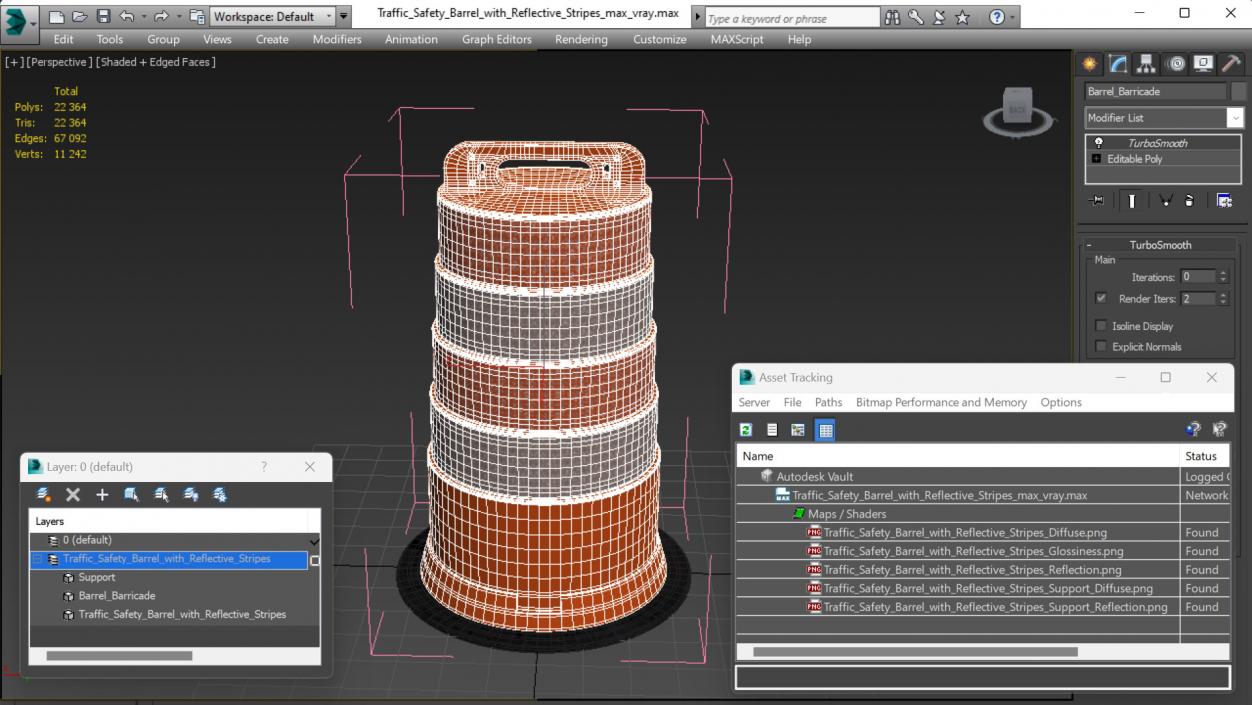 3D model Traffic Safety Barrel with Reflective Stripes