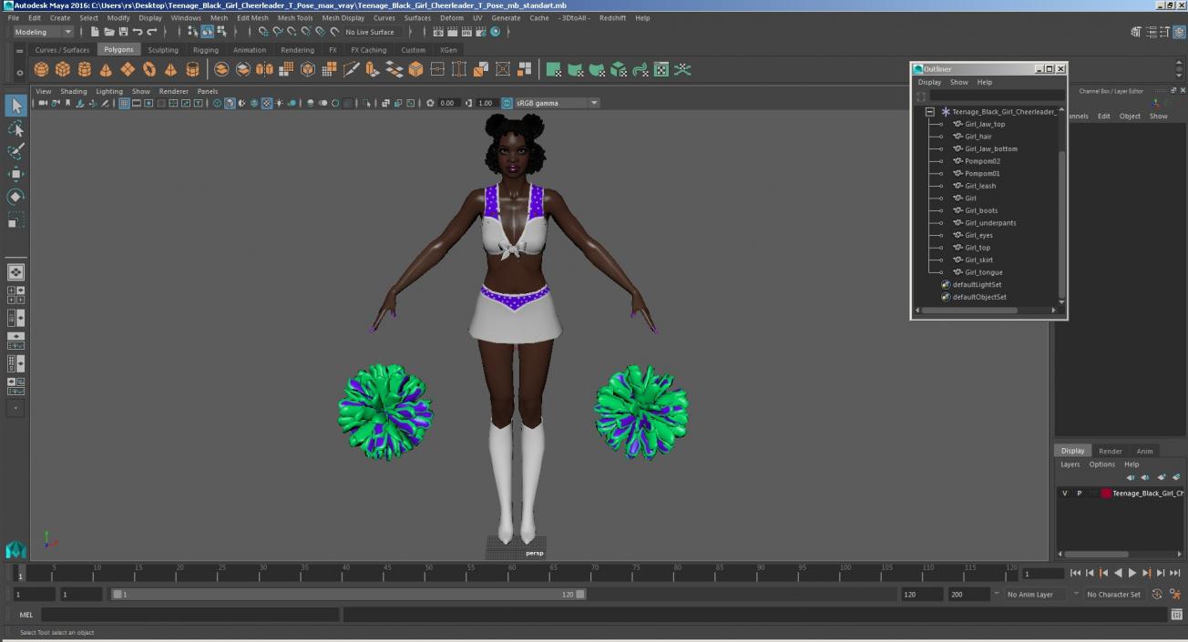 3D Young Black Woman Cheerleader T Pose