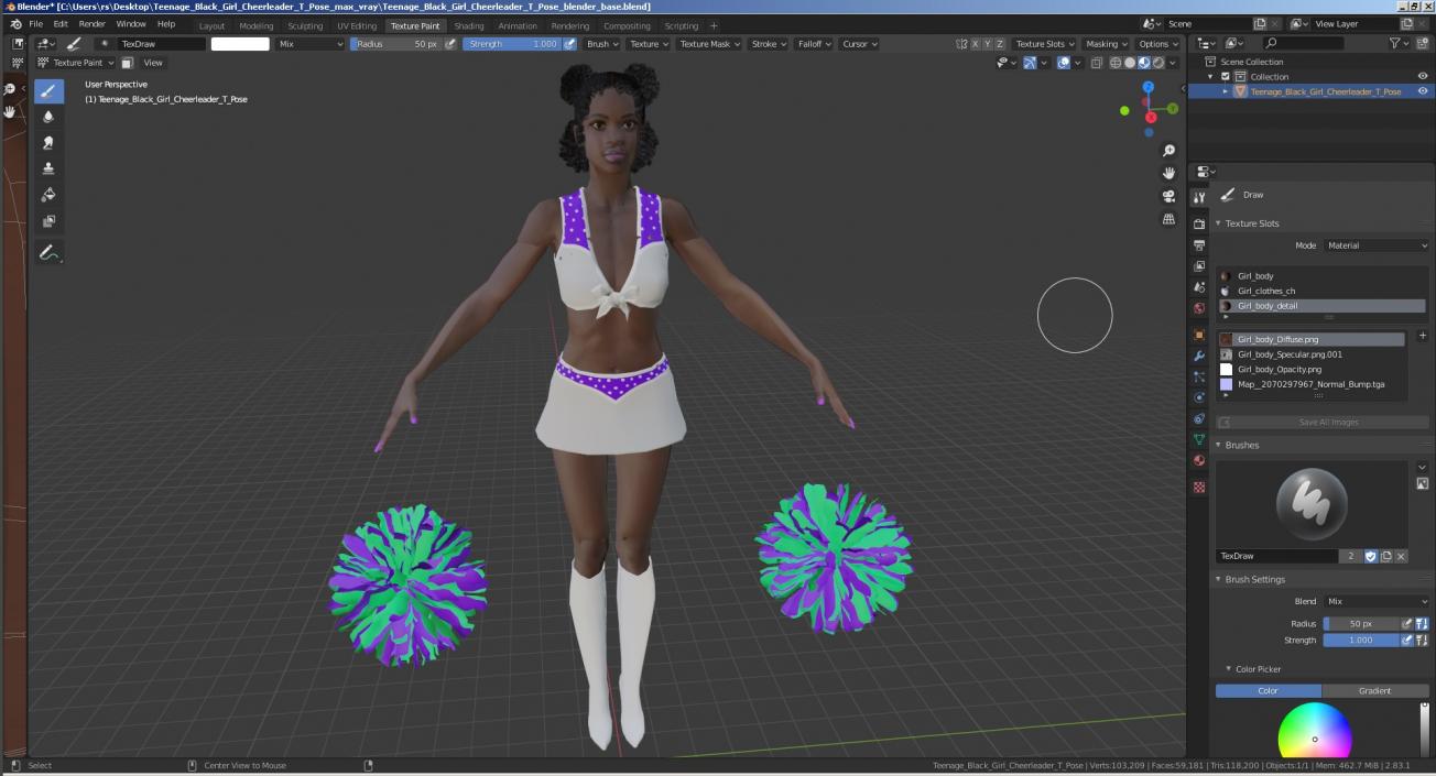 3D Young Black Woman Cheerleader T Pose