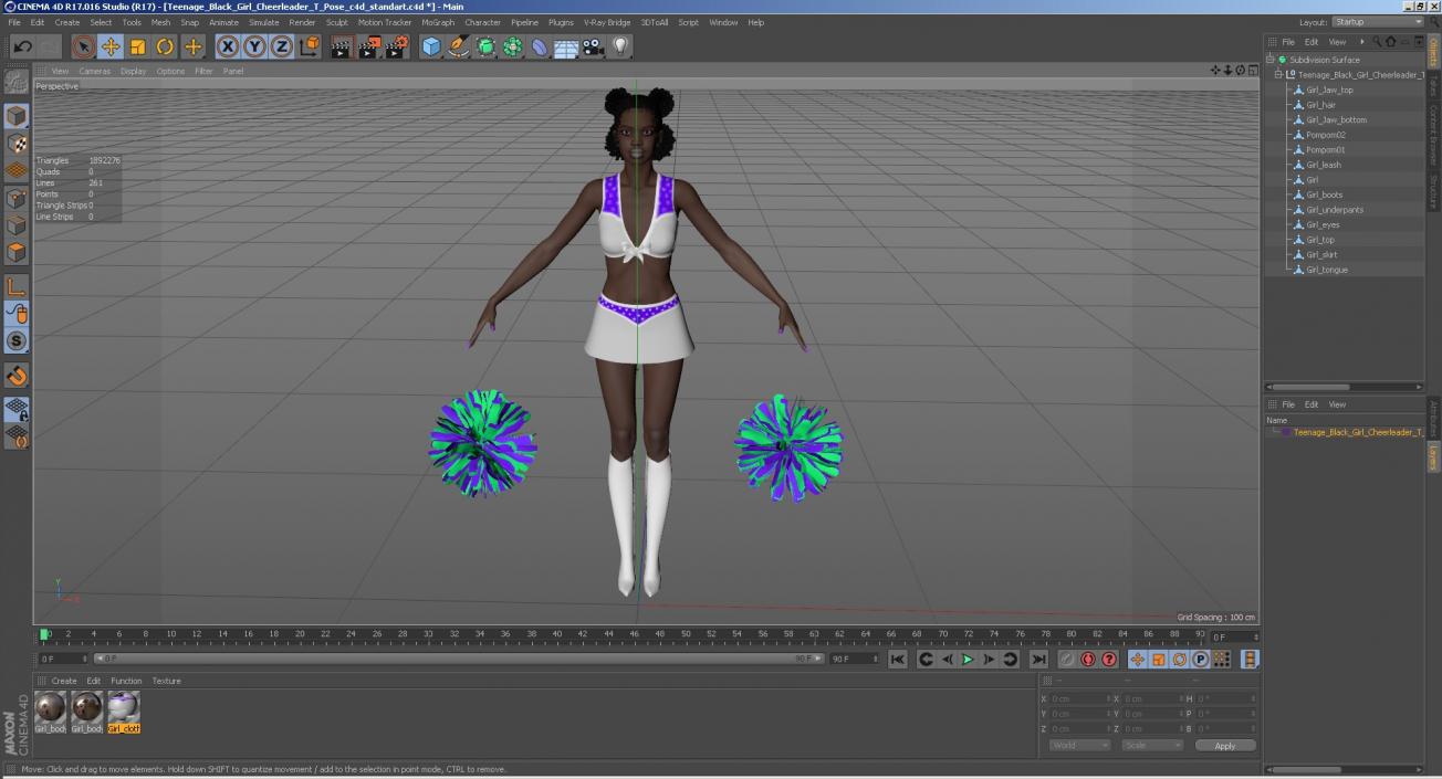 3D Young Black Woman Cheerleader T Pose