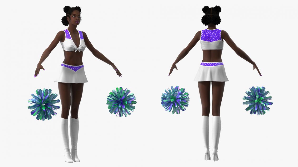 3D Young Black Woman Cheerleader T Pose