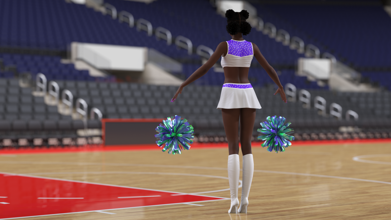 3D Young Black Woman Cheerleader T Pose