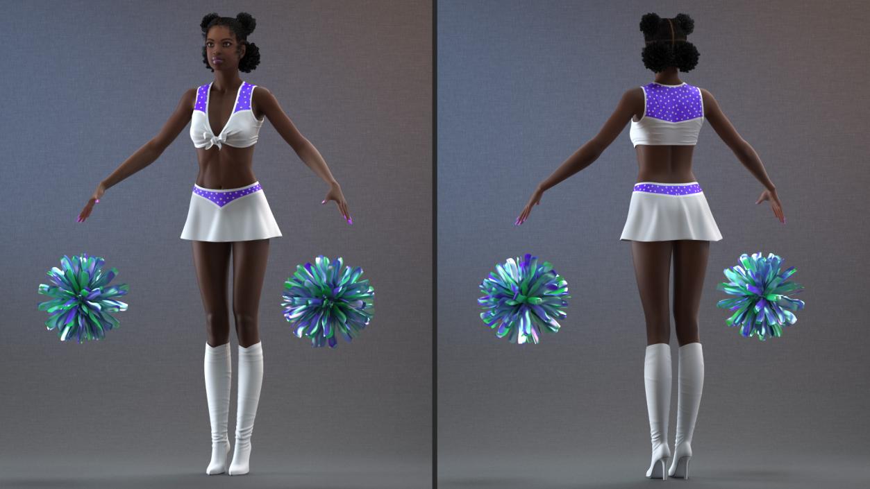 3D Young Black Woman Cheerleader T Pose