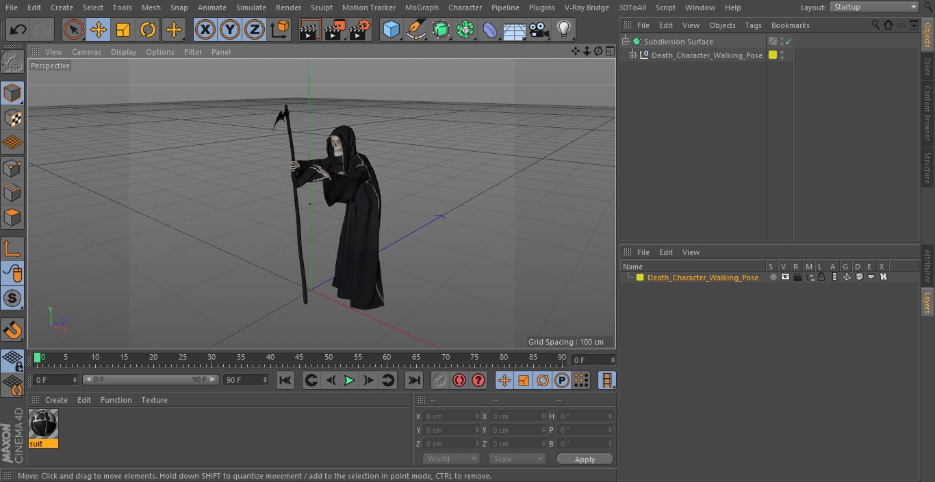 3D Death Character Walking Pose model