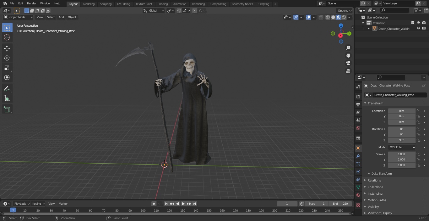 3D Death Character Walking Pose model