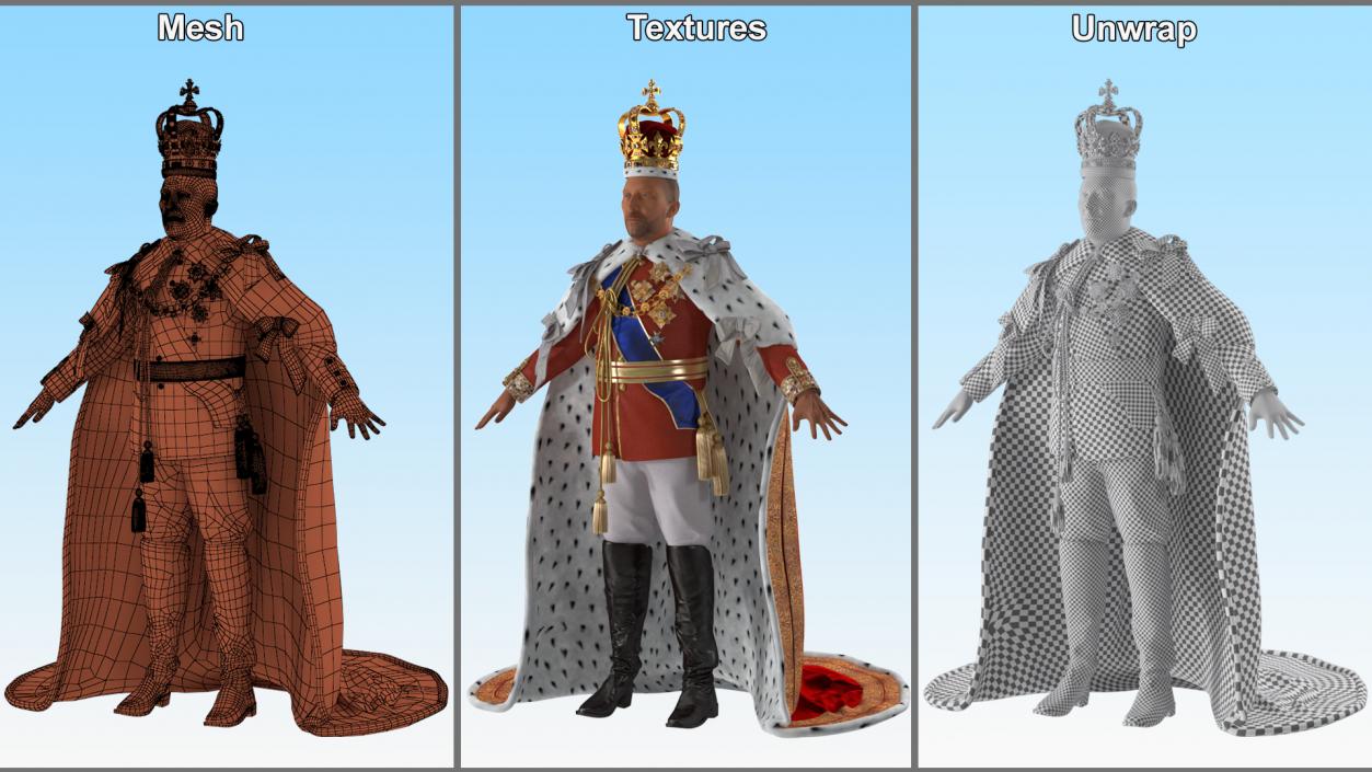 3D Old Medieval King in Crown