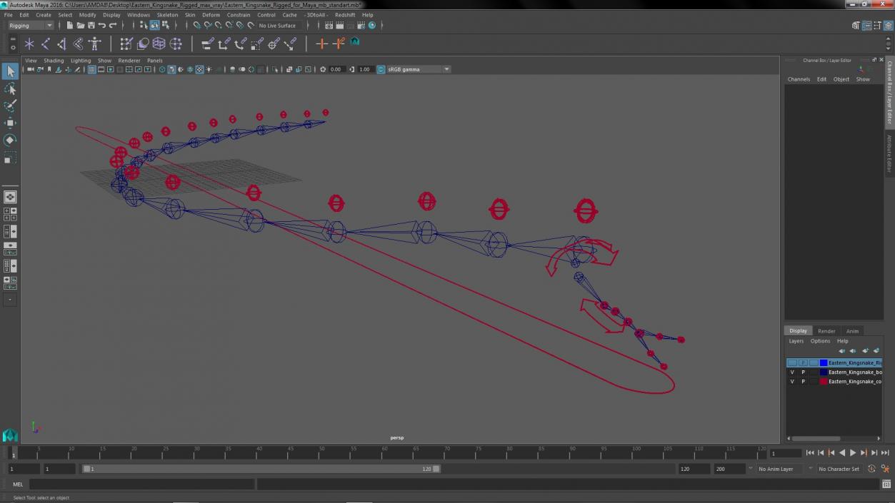 3D Eastern Kingsnake Rigged for Maya model