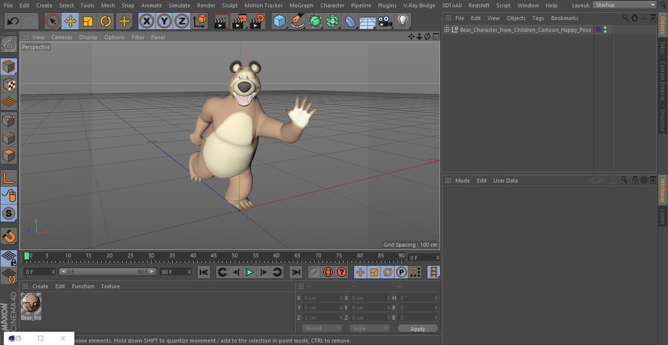 Bear Character from Children Cartoon Happy Pose 3D