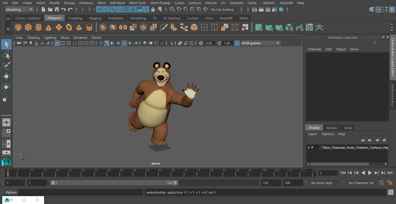 Bear Character from Children Cartoon Happy Pose 3D