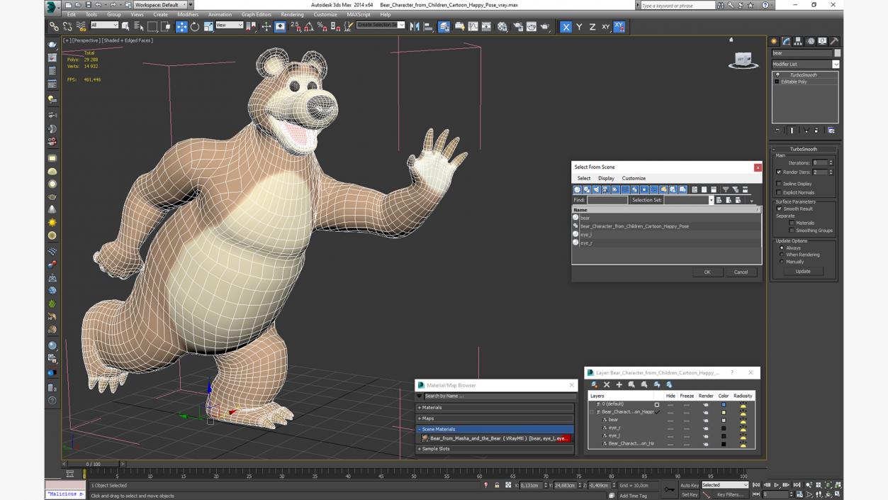 Bear Character from Children Cartoon Happy Pose 3D