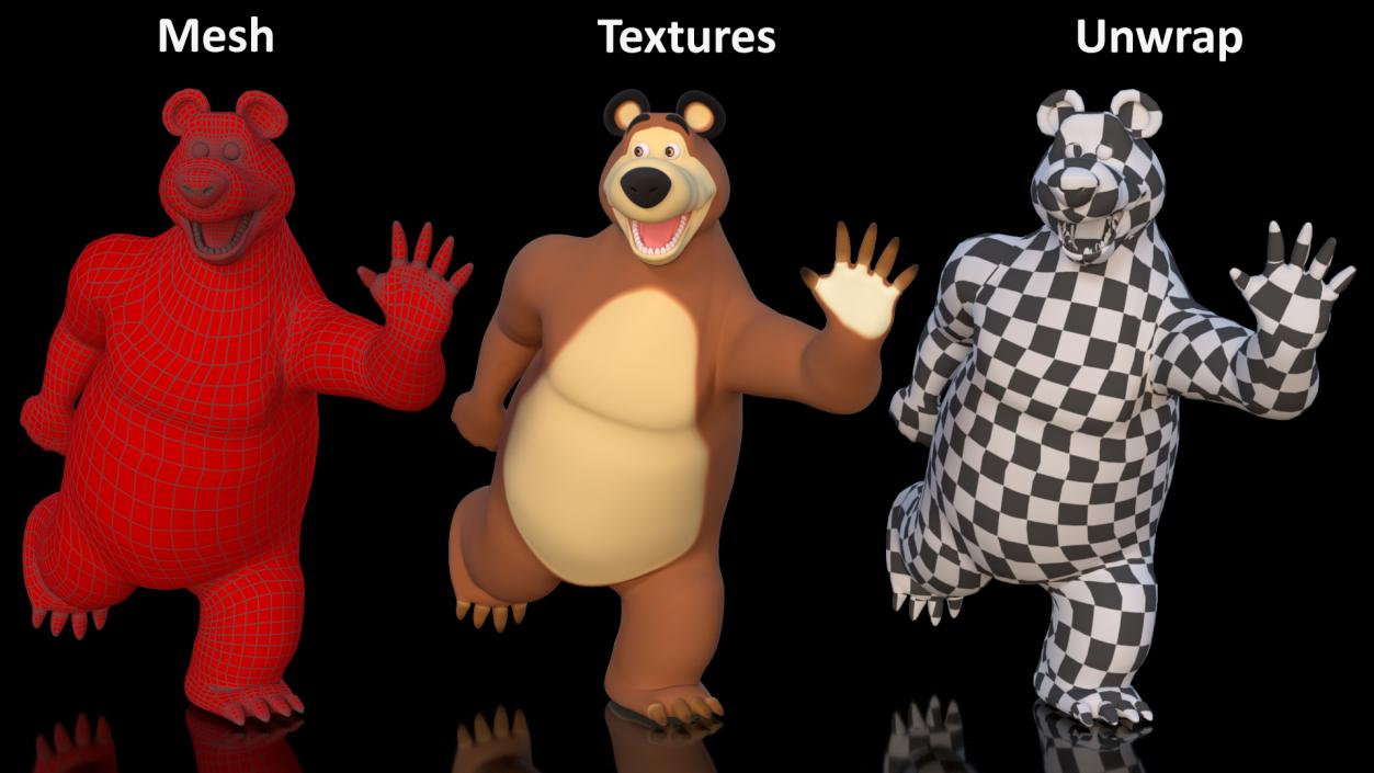 Bear Character from Children Cartoon Happy Pose 3D