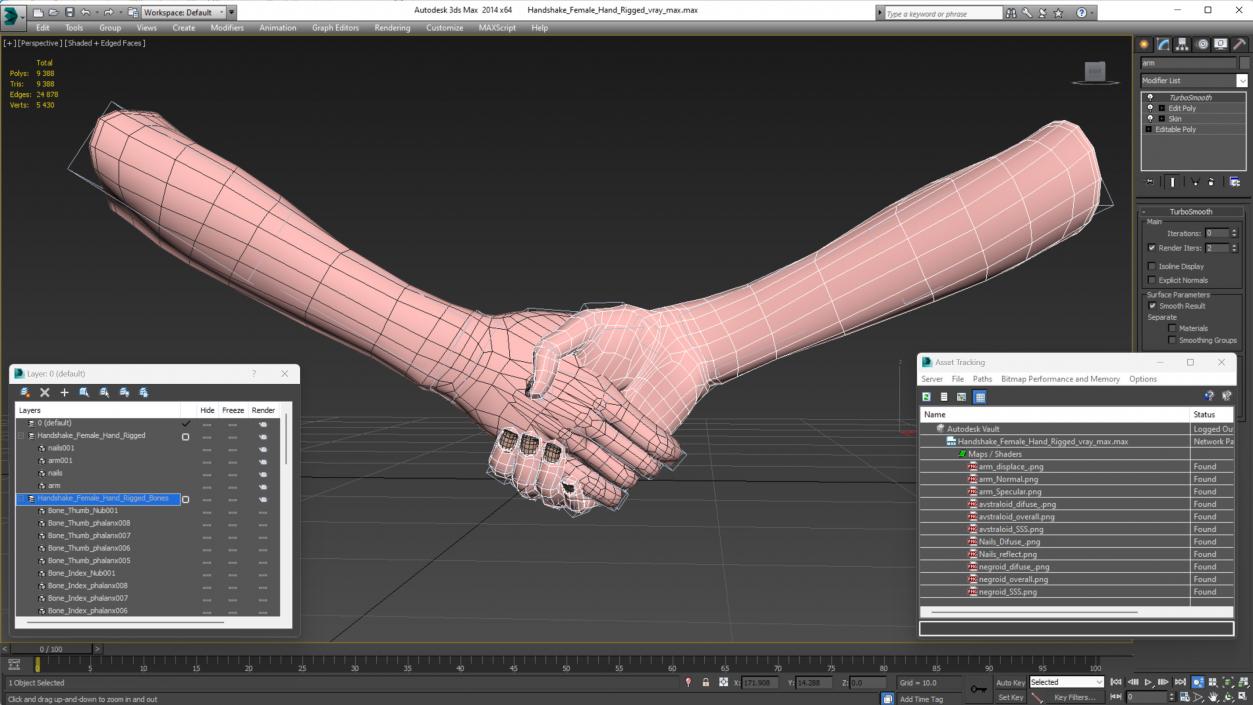 3D Handshake Female Hand Rigged model