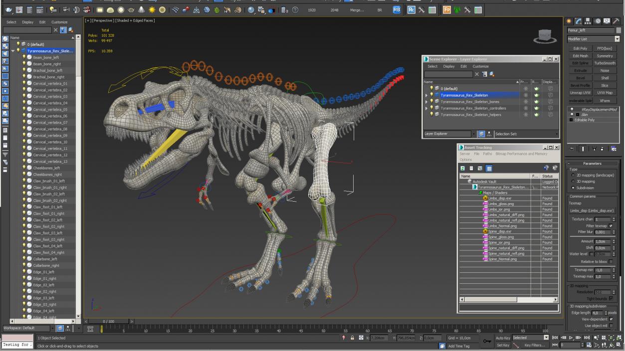 3D Tyrannosaurus Rex Skeleton Rigged model