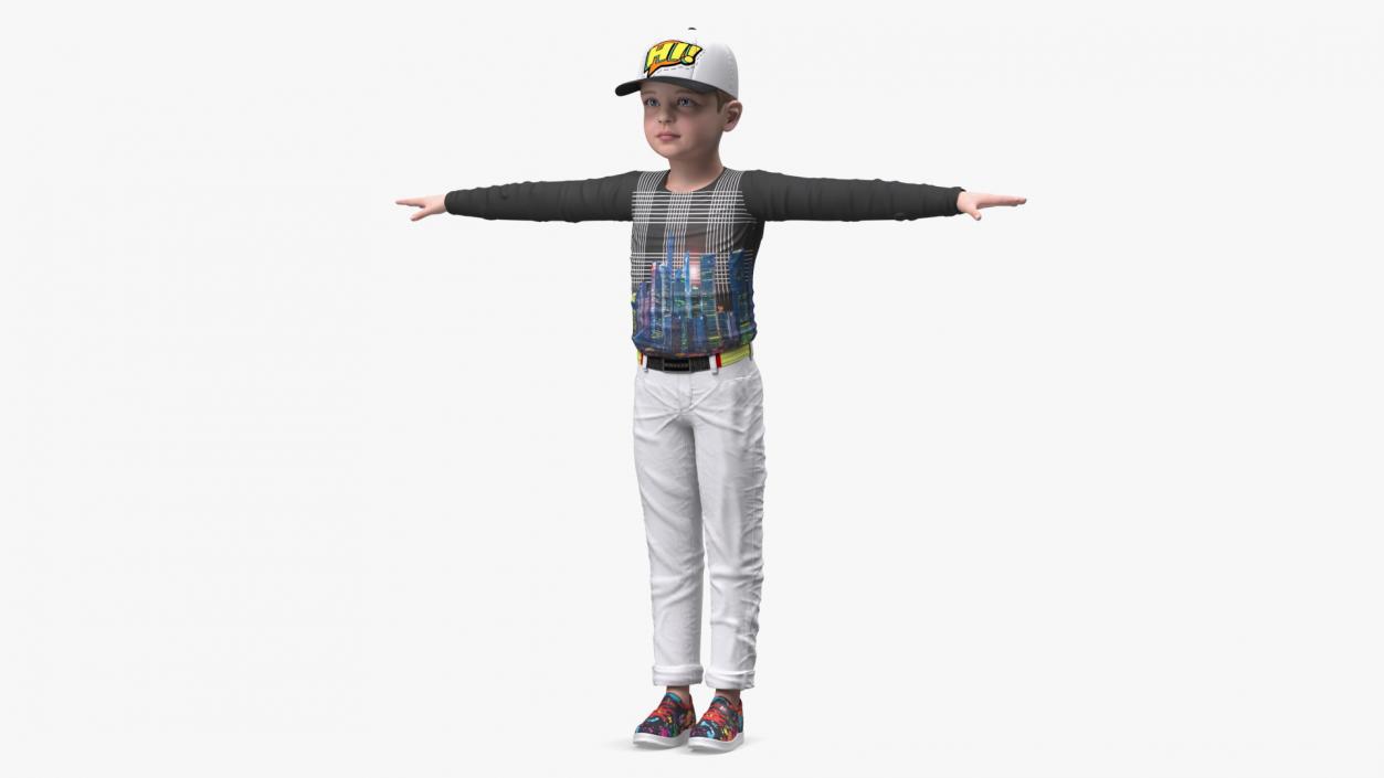 Child Boy Street Style T-Pose 3D model