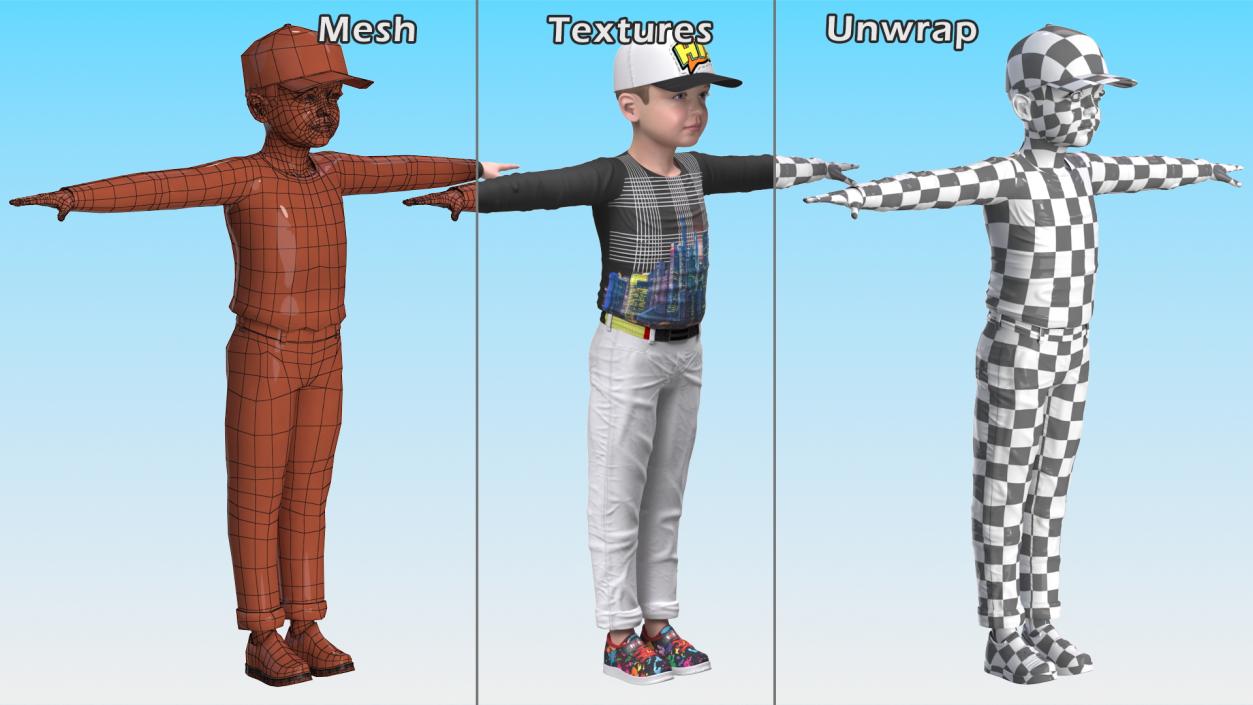 Child Boy Street Style T-Pose 3D model