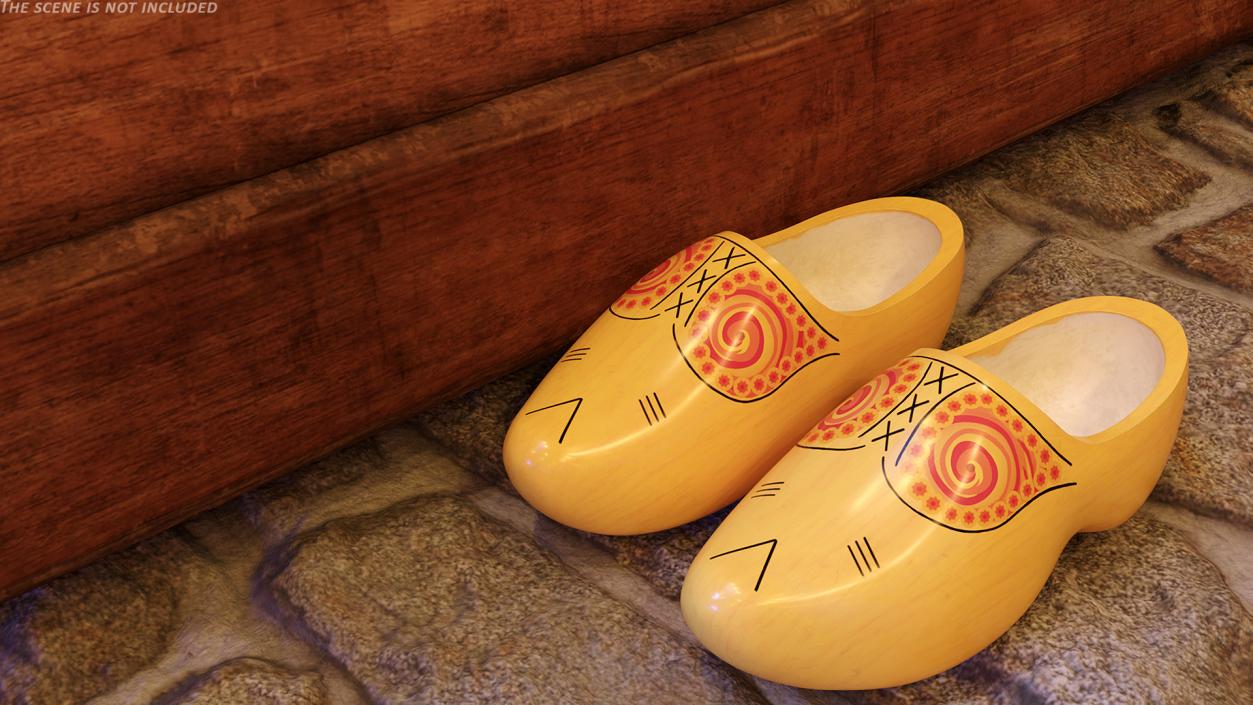 3D model Dutch Wooden Clogs Yellow