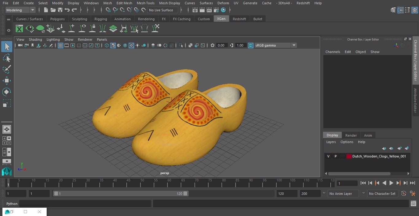 3D model Dutch Wooden Clogs Yellow