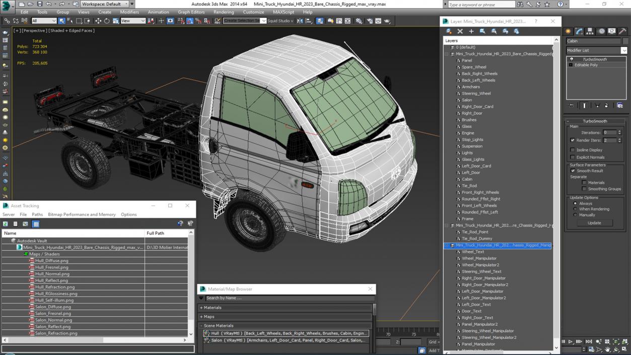 3D Mini Truck Hyundai HR 2023 Bare Chassis Rigged