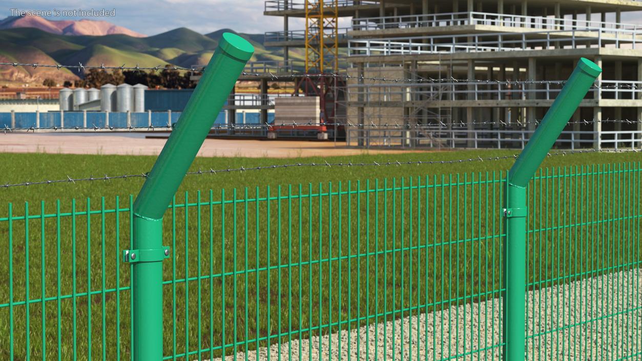 3D Mesh Fence With Barber Wire Green model