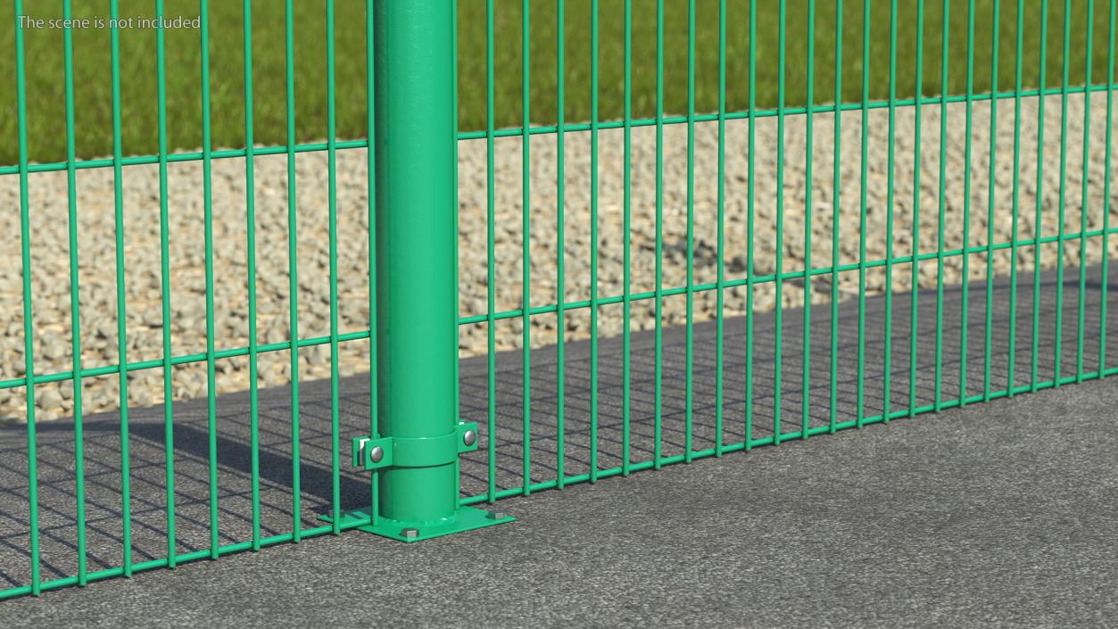 3D Mesh Fence With Barber Wire Green model