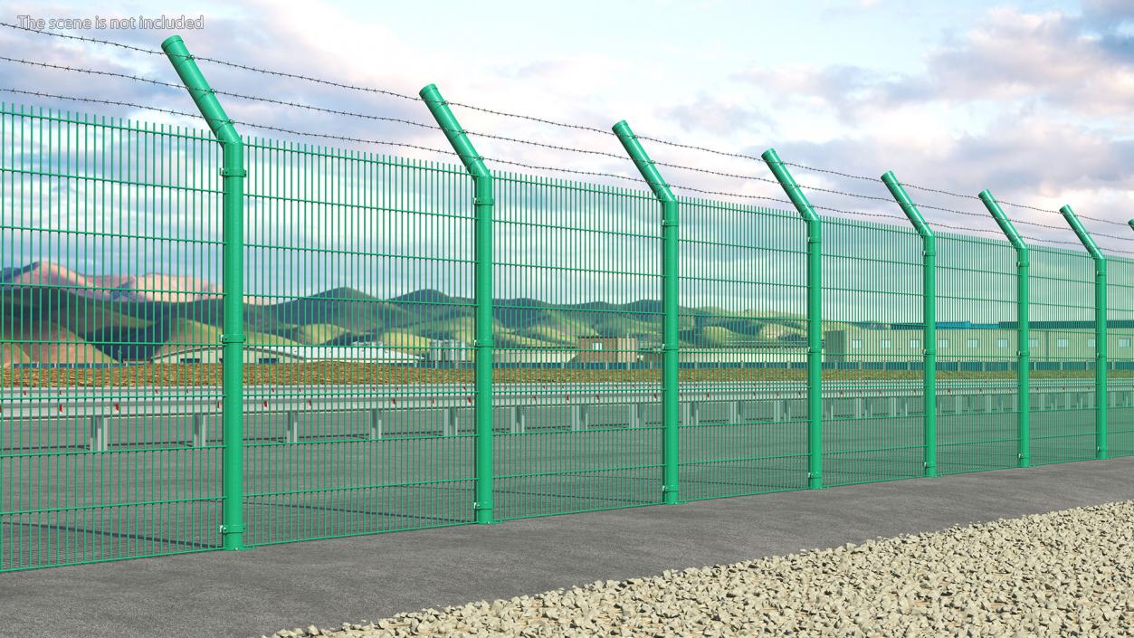 3D Mesh Fence With Barber Wire Green model