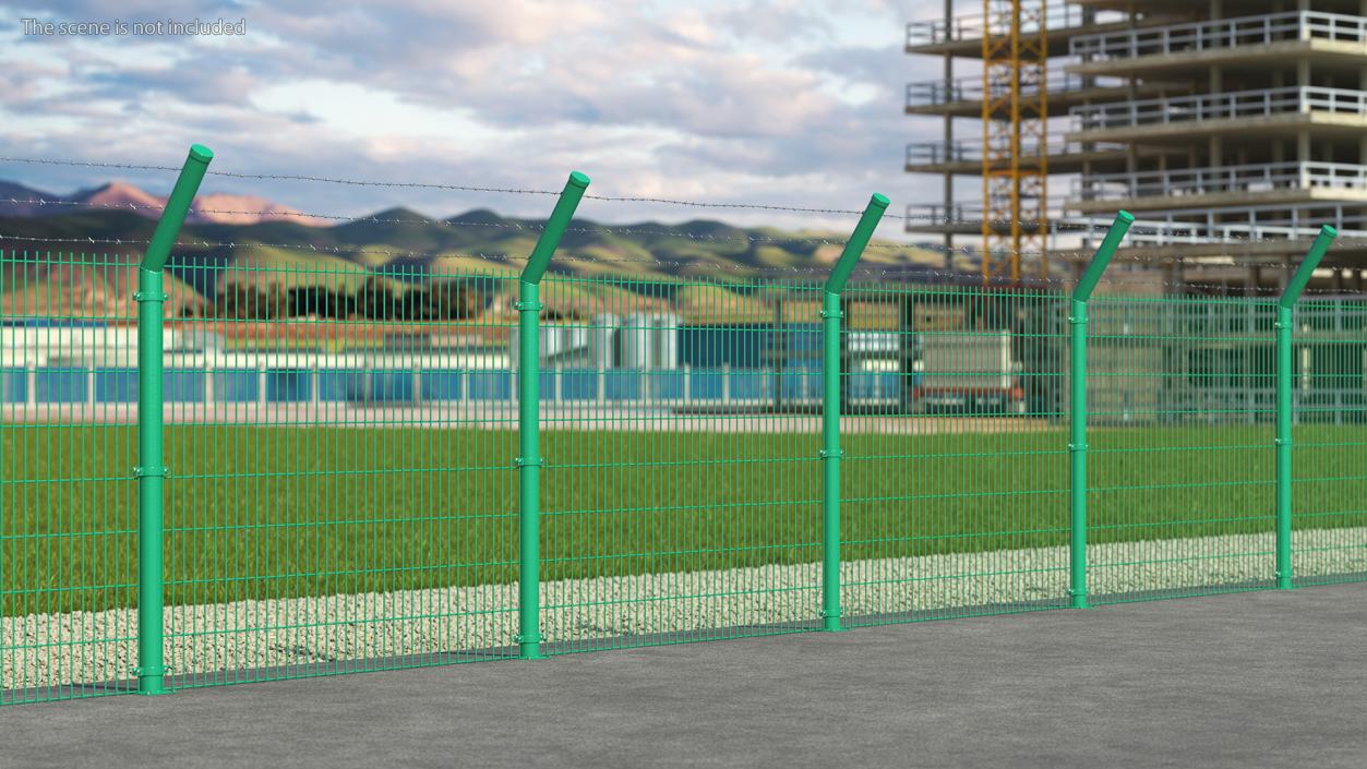 3D Mesh Fence With Barber Wire Green model