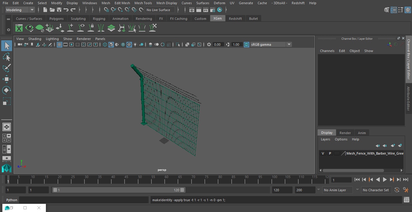 3D Mesh Fence With Barber Wire Green model