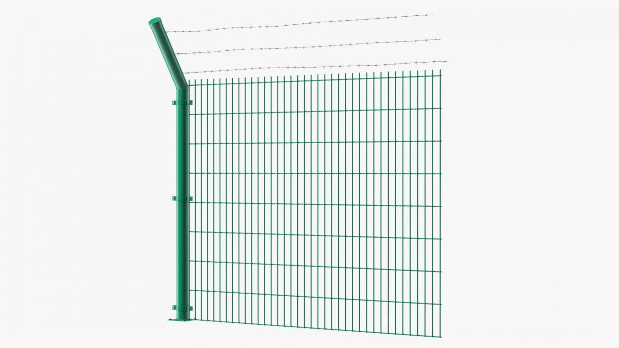 3D Mesh Fence With Barber Wire Green model