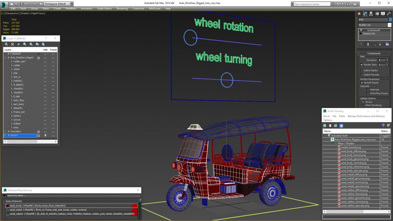 3D model Auto Rickshaw Rigged