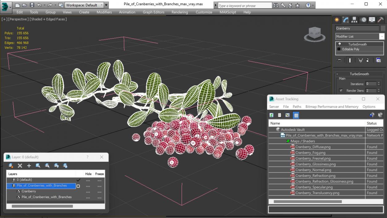 3D Pile of Cranberries with Branches model