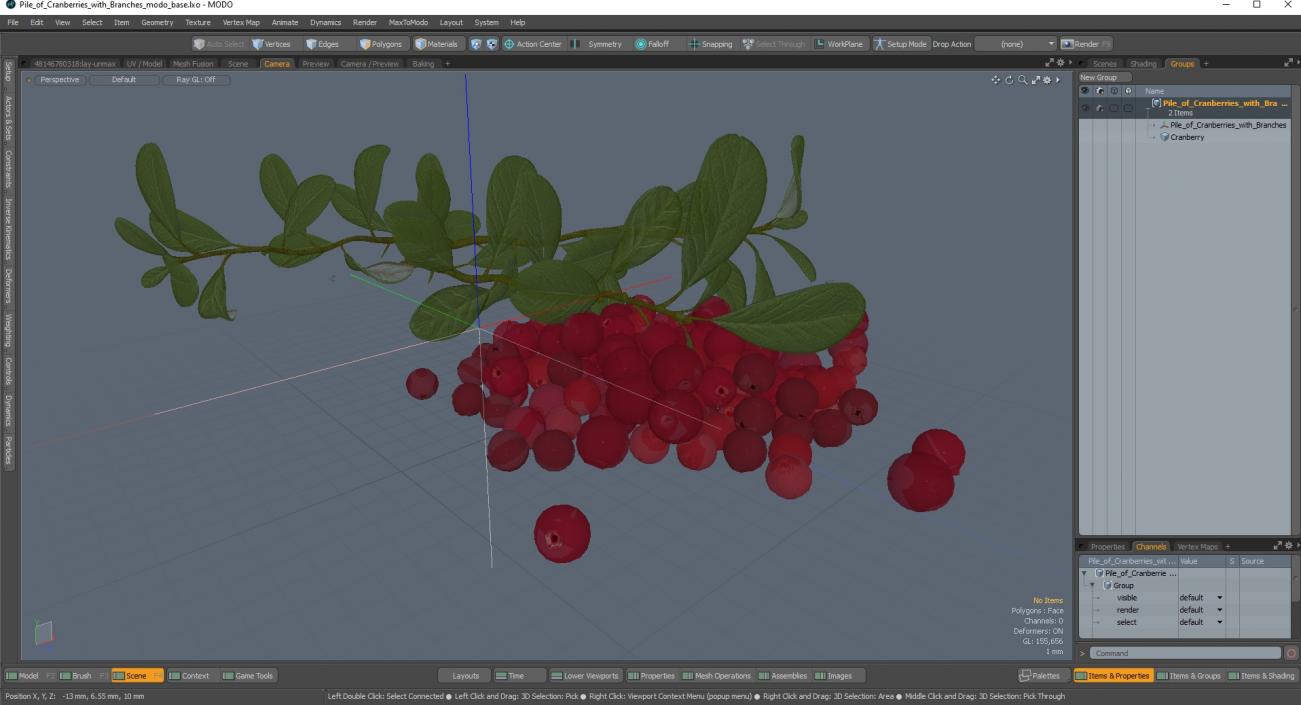 3D Pile of Cranberries with Branches model