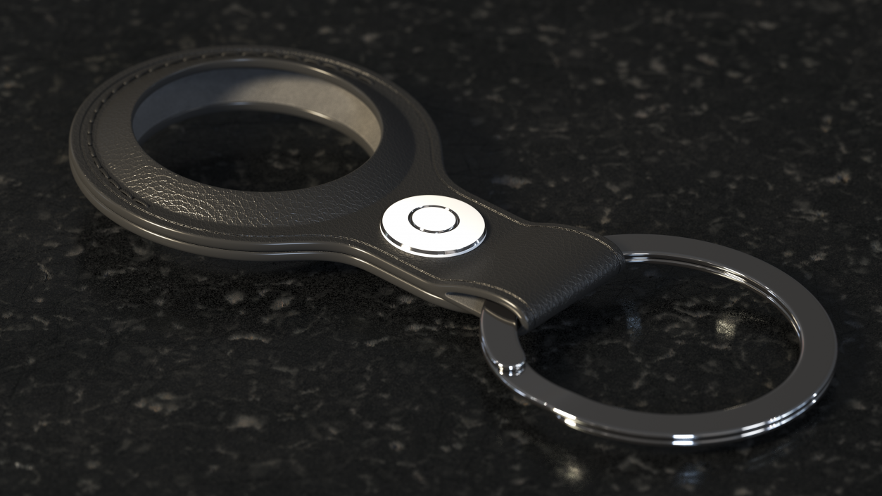 Leather Key Ring Black 3D