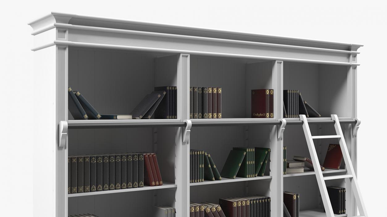 3D Classic White Bookcase with Books model