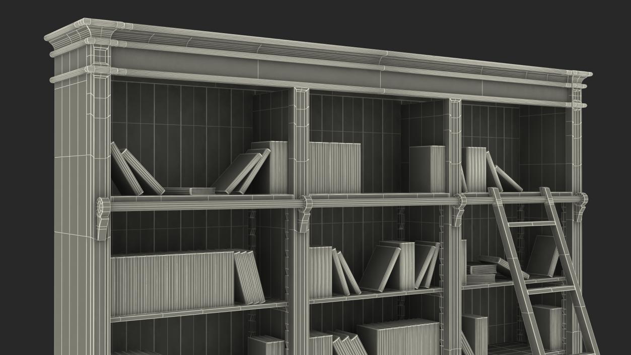 3D Classic White Bookcase with Books model