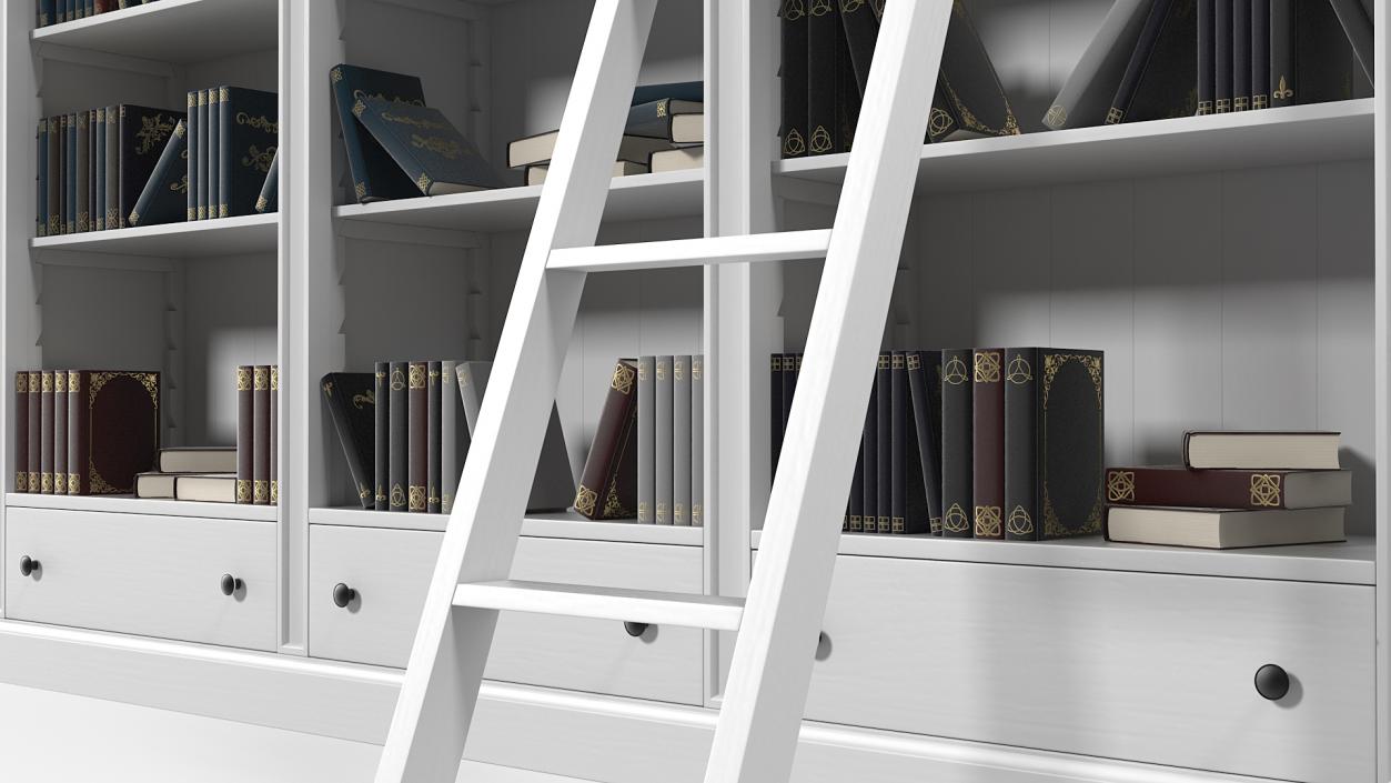 3D Classic White Bookcase with Books model