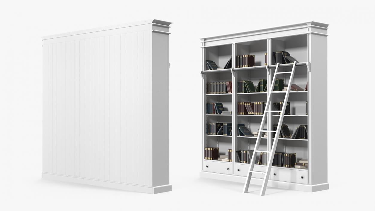 3D Classic White Bookcase with Books model