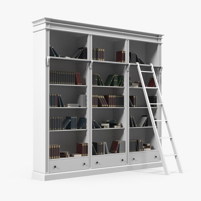 3D Classic White Bookcase with Books model