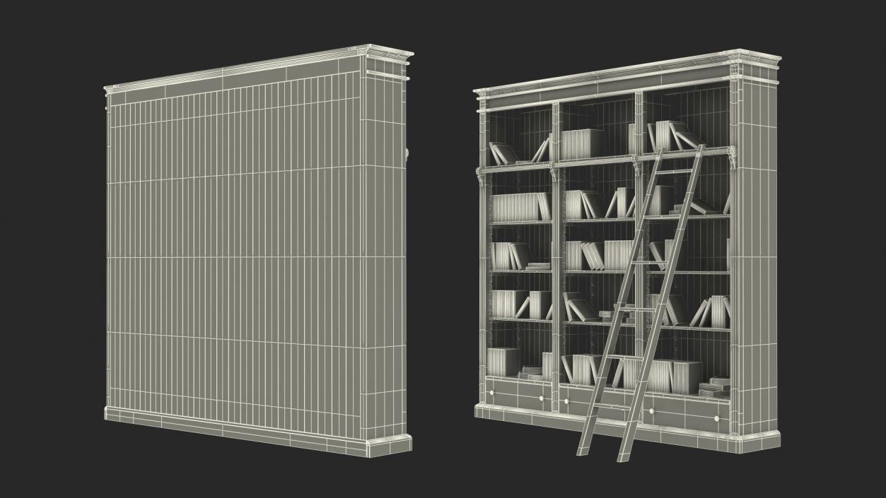 3D Classic White Bookcase with Books model