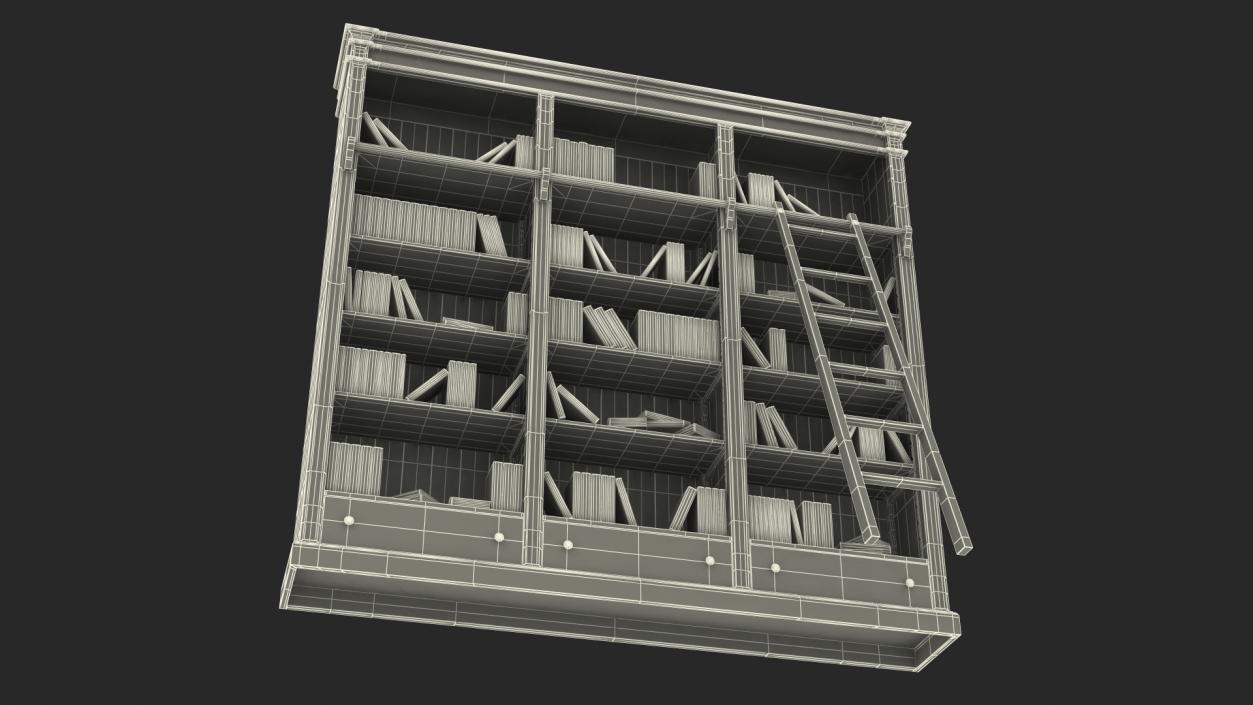 3D Classic White Bookcase with Books model