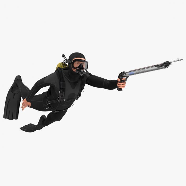 3D Diver with Underwater Speargun Rigged for Cinema 4D