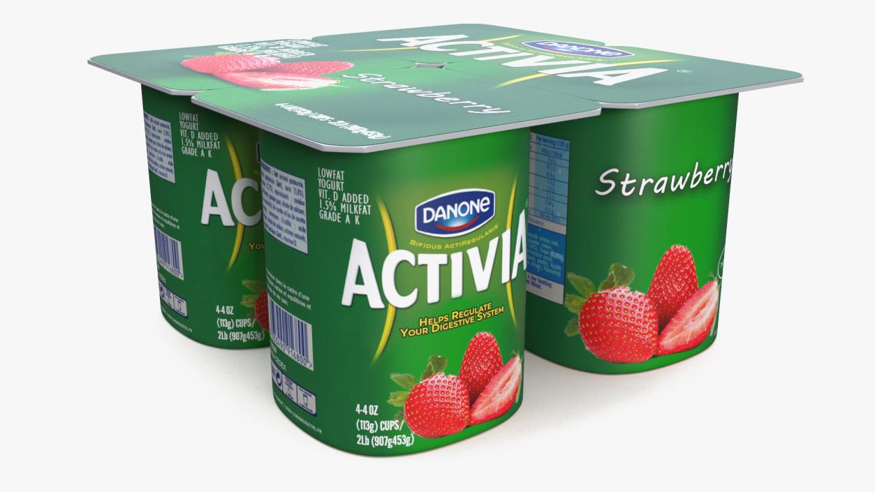 3D Yogurt Dannon Activia Strawberry Pack 4 Pcs model