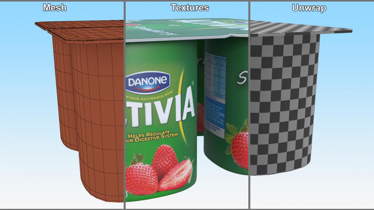 3D Yogurt Dannon Activia Strawberry Pack 4 Pcs model