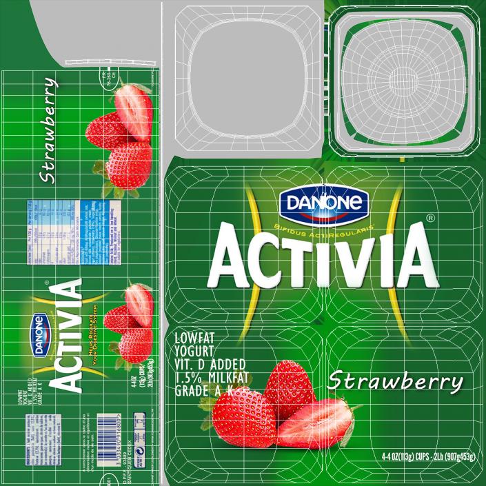 3D Yogurt Dannon Activia Strawberry Pack 4 Pcs model