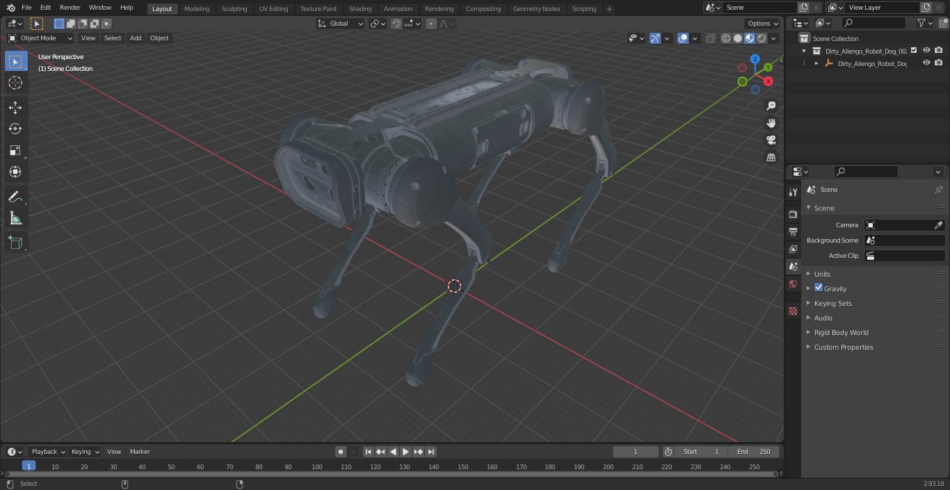 3D Dirty Aliengo Robot Dog model