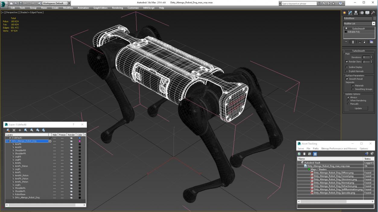 3D Dirty Aliengo Robot Dog model