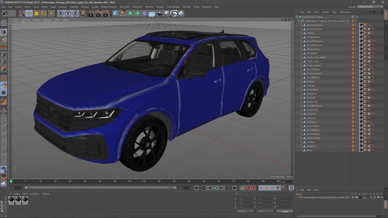 3D Volkswagen Touareg 2024 Blue Lights On model