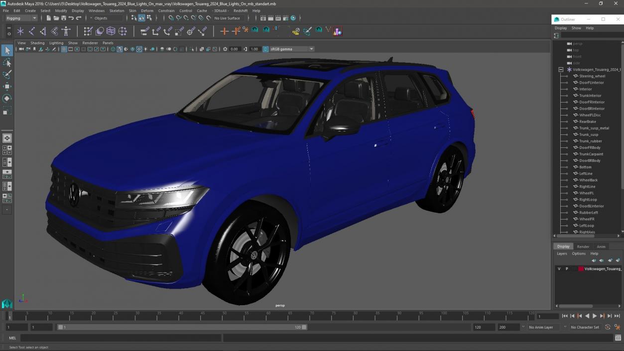 3D Volkswagen Touareg 2024 Blue Lights On model