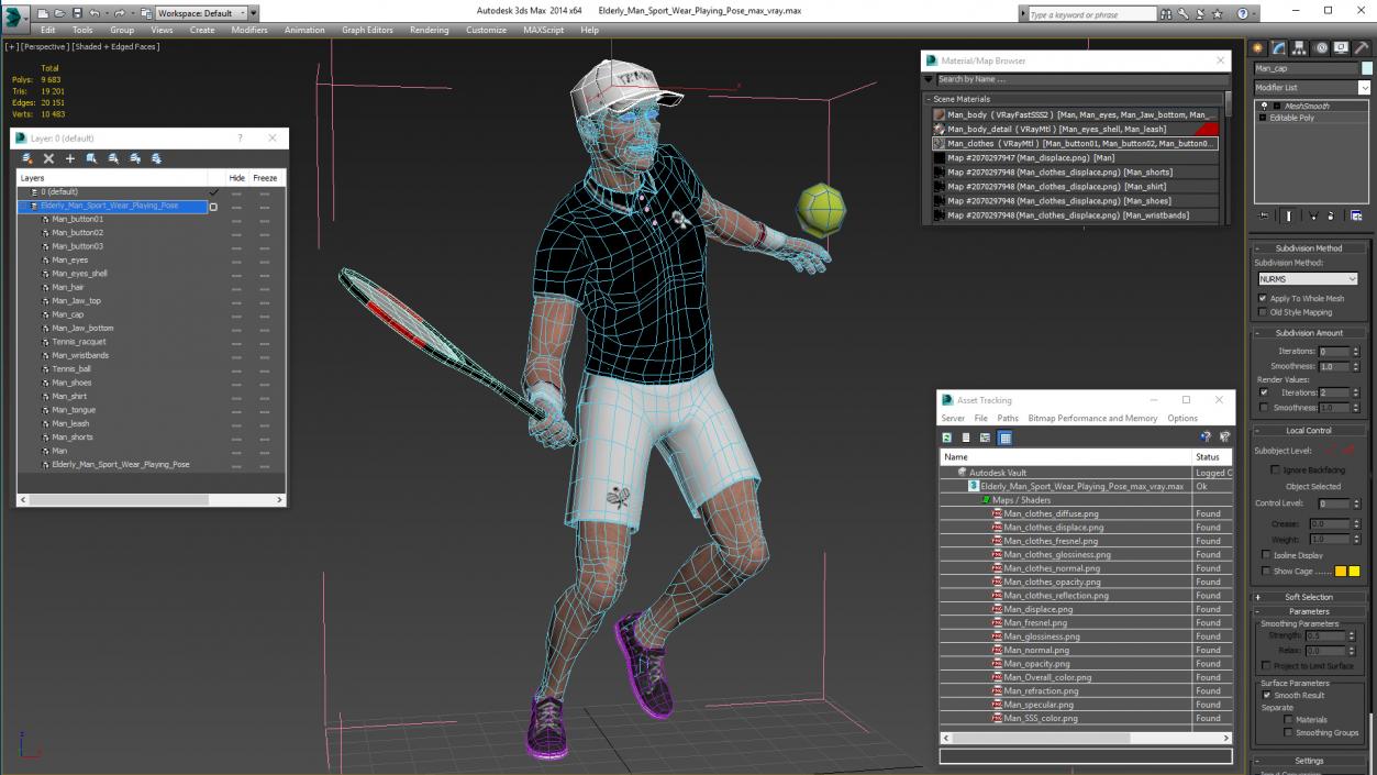 3D model Elderly Man Sport Wear Playing Pose