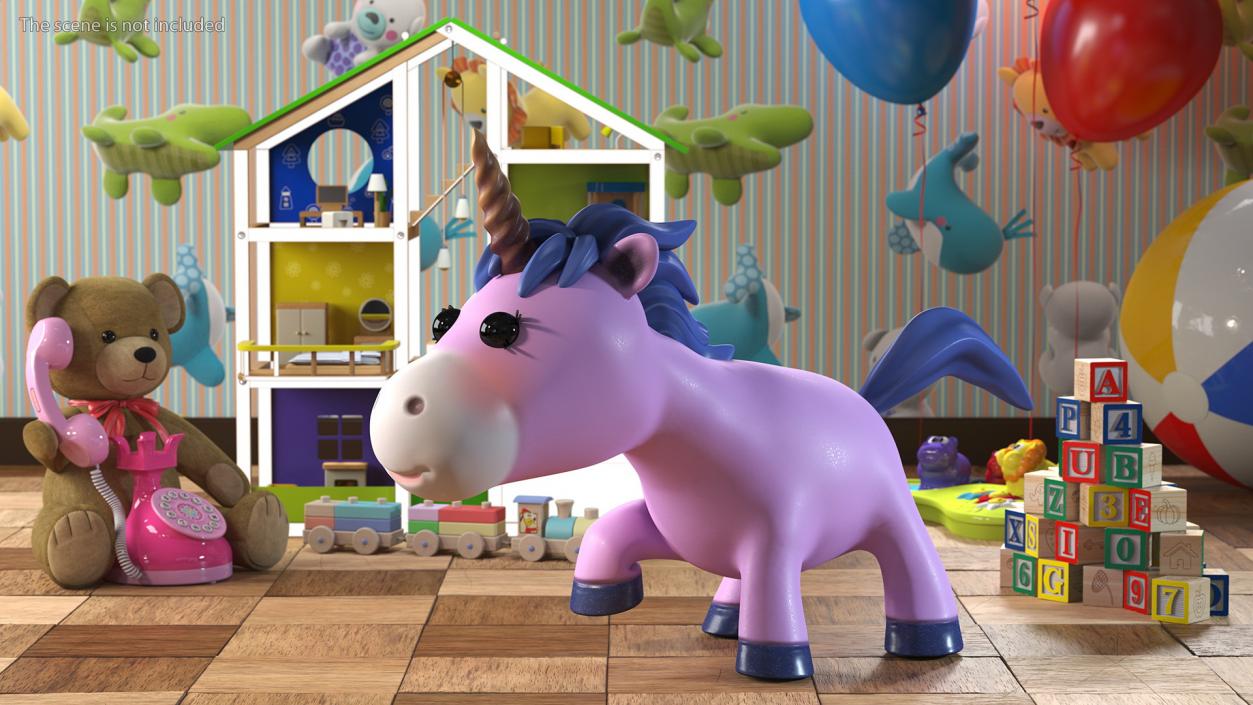 Pink Cartoon Unicorn Rigged 3D