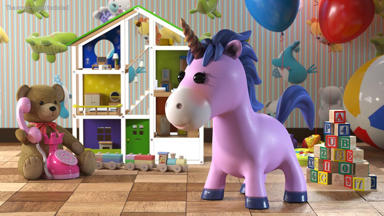 Pink Cartoon Unicorn Rigged 3D